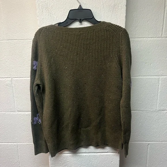 Talbots Olive V-Neck Sweater with Purple Floral Design - Picture 7 of 7